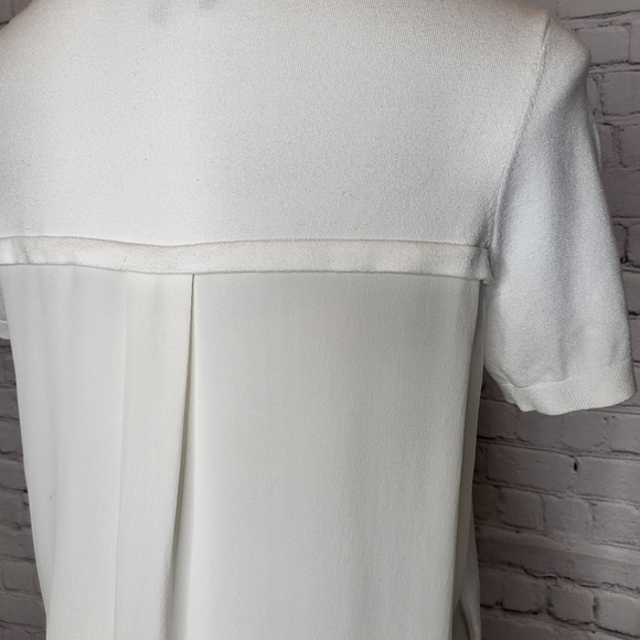 Theory White Short Sleeve Sweater Mixed Materials with Silk Back - Size L - Picture 5 of 9